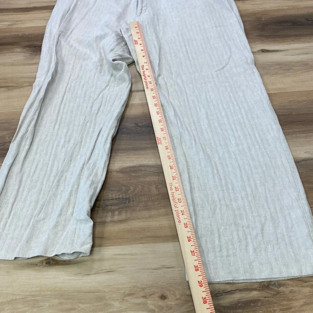 Perry Ellis Trousers 38/30 Linen Cotton Herringbone Straight Leg Beige Tan